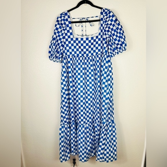 En Saison Check Print Tiered Cotton Midi Dress size M - Picture 4 of 9